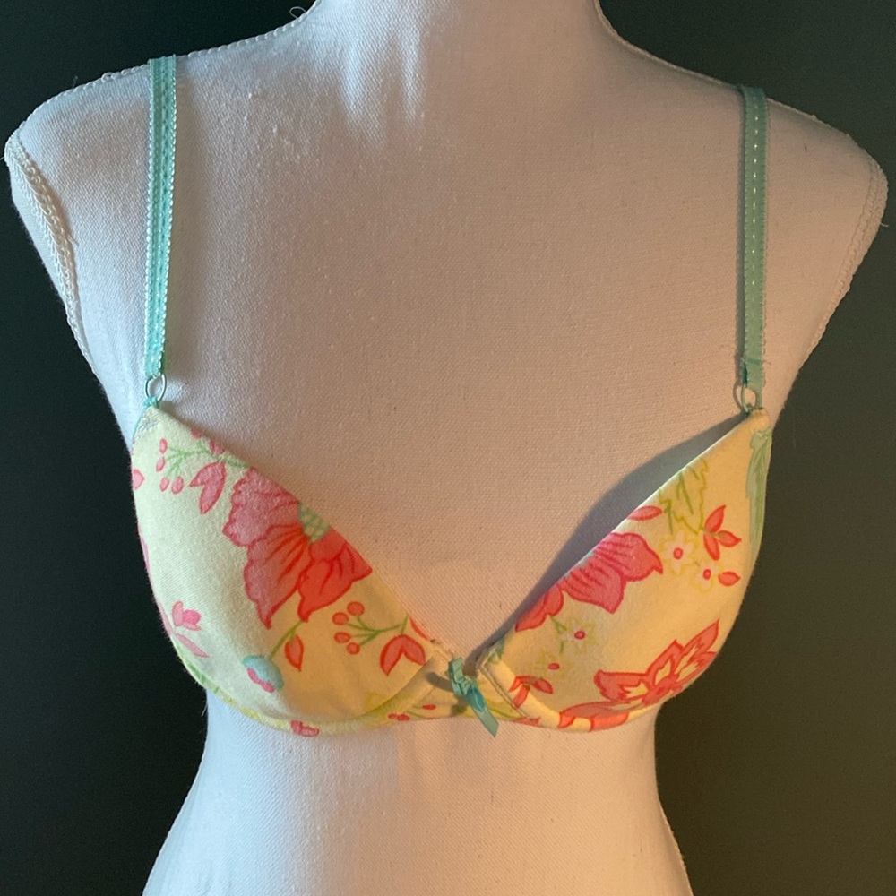 Victoria's Secret Yellow Floral Push-Up Bra with Pink Flowers